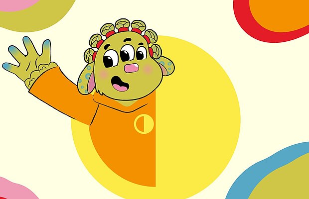 Bunte Grafik mit dem magischen Wesen Eliko 
